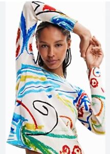 Desigual Women's Crew Neck Pullover Sweater Multicolor Lightweight artsy size S