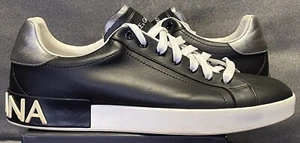 Dolce & Gabbana Portofino Black White Silver Designer Sneakers Men Sz 12 US - Picture 1 of 11