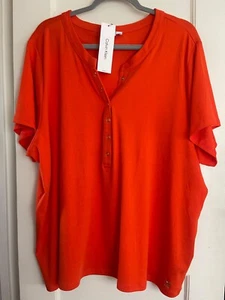 NWT Calvin Klein Knit Boho Top Tee Blouse Short Sl Snaps Plus Sz 1X 3X Orange - Picture 1 of 3