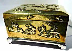 Antique Meiji Era Extra Large Japanese Brass Trinket box with attachments 9.5 cm - Picture 1 of 8