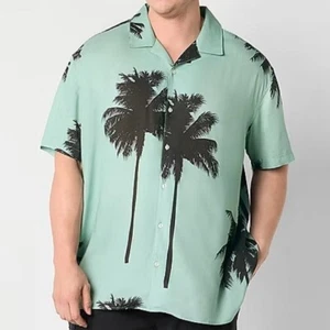 NWT ARIZONA JEAN SHIRT Mens BIG & TALL 3XL Short Sleeve GREEN Palm Trees - Picture 1 of 7
