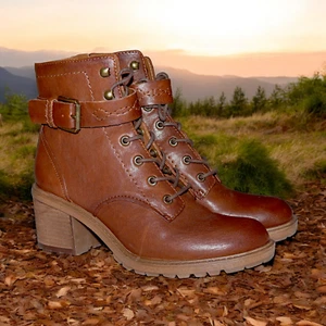 Zodiac Womens Gemma Lace-up Combat Boots Cognac Brown Leather Sz 9 NWOT - Picture 1 of 9