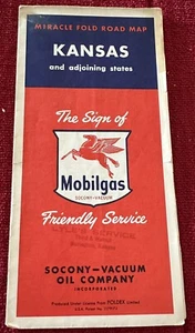 Hoja de ruta plegable milagrosa de Kansas de colección de 1950 Mobilgas - Imagen 1 de 2
