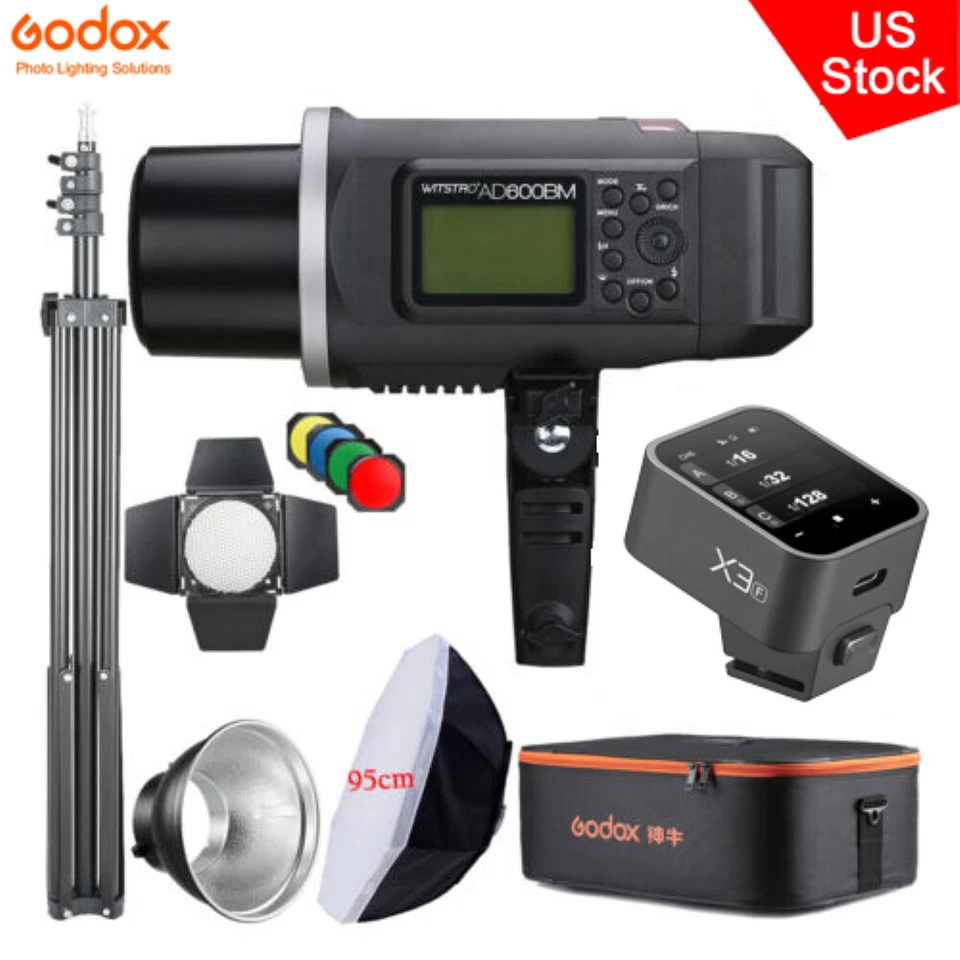 US Godox AD600BM 2.4G Flash 95cm Softbox Stand CB-09 Case X3-F Trigger For Fuji - Image 1 of 4