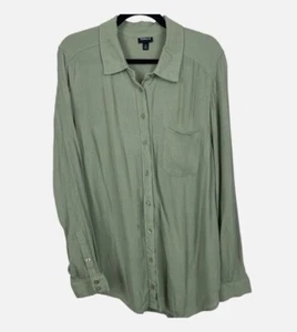 Torrid 3 Button Down Shirt Tea Green Crinkle Gauze Long Sleeve Size 3XL NEW - Picture 1 of 11