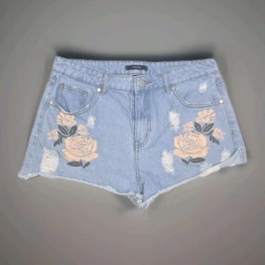 FOREVER 21 Jean Shorts Womens 29 Denim Booty Shorts Rose Embroidered Light blue - Picture 1 of 13