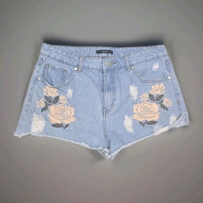 FOREVER 21 Jean Shorts Womens 29 Denim Booty Shorts Rose Embroidered Light blue - Image 1 of 4