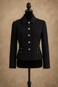 Blazer gris St. John Griffith de colección 4 negro lana plata herrajes, clásico raro - Imagen 1 de 13