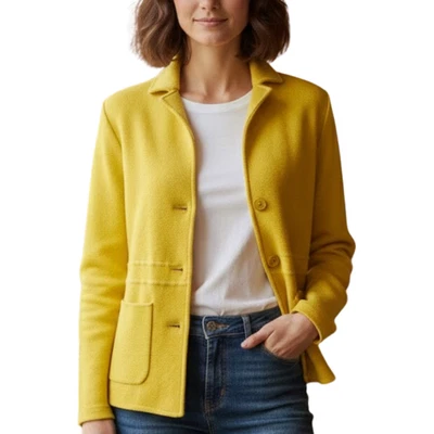 Talbots S Petite 针织毛衣西装外套美利奴羊毛黄色学院风 Lagenlook — 第 1/4 张图片