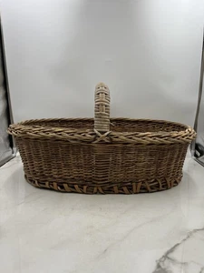 Large Oval Wicker Market Basket with Handle Rustic Farmhouse Storage Rattan - Picture 1 of 12