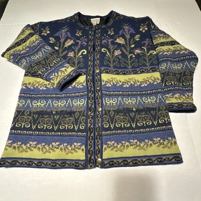 Cárdigan Suéter Coldwater Creek Floral Lana Shetland Diseño Foral XL Forrado Foto 1 de 4