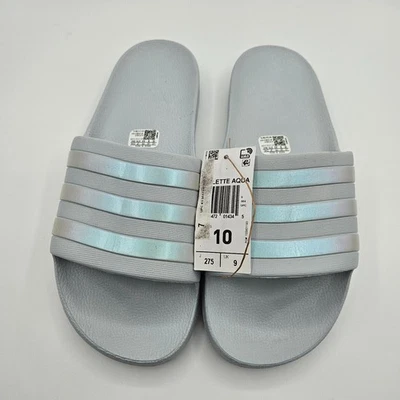 New Adidas Adilette Aqua Slip On Sandals Slides Light Blue Women 10 Men 9 - Image 1 of 4