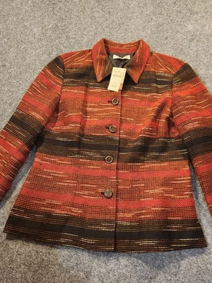 Nueva Chaqueta COLDWATER CREEK Mujer Mediana Pequeña Negra Roja Rayas Suroeste Nueva con Etiquetas Foto 1 de 4