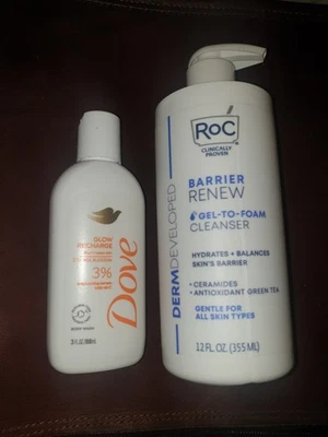 Limpiador facial gel a espuma RoC Barrier Renew 12 oz + suero brillante Dove Vit C Foto 1 de 2