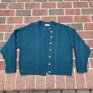 Cardigan donna vintage LL Bean maglia cavo taglia grande verde pescatore cotone USA - Foto 1 di 10