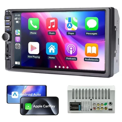 7" 2 Din Bluetooth Estéreo Apple CarPlay Android Auto Pantalla táctil AUX Audio - Imagen 1 de 4