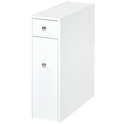 HOMCOM Slim Floor Cabinet Narrow Wooden Storage with Drawers Bathroom White - Image 1 of 4