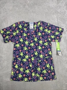 Landau Frogs Scrub Women’s Size XSM Short Sleeve V-Neck NEW - Picture 1 of 7