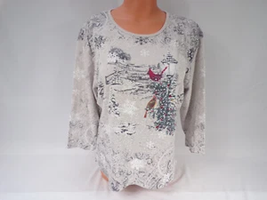 Vintage Studio Collection Shirt Women XL Cotton Cardinal Snowflake 3/4 Sleev A24 - Picture 1 of 9