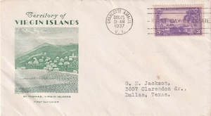 USA 1937 FIRST DAY COVER, TERRITORIAL ISSUES WITH CACHET, VIRGIN ISLANDS - Picture 1 of 1
