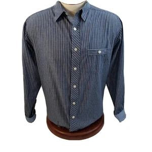 Paper Denim Cloth Mens Shirt Button Up Size Medium Stripe Contrast Cuff PDC - Picture 1 of 9