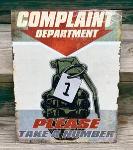 Complaint Department Take a Number Grenade TIN SIGN metal funny bar garage decor - Picture 1 of 5