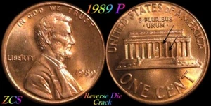 1989 P Error Lincoln Memorial Cent reverse Small Die Crack Middle of Building - Picture 1 of 5