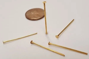 50 PIECES VINTAGE BRASS .75mm. GAUGE HEAD PIN 1" LONG NAIL FINDINGS N551 - Picture 1 of 2