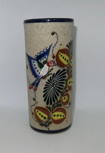 Ceramica Pajaros C Magos 2007 Hand Painted Stoneware Vase Butterfly Bird Mexico - Picture 1 of 4