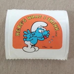 Jokey Smurf Sticker Peyo Vintage 80s from 1983 stickers roll funny tongue out - Picture 1 of 3
