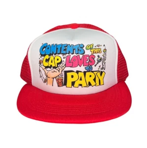 Vintage 80s 90s Retro Loves To Party Cap Trucker SnapBack Hat Mesh Cap - Foto 1 di 5