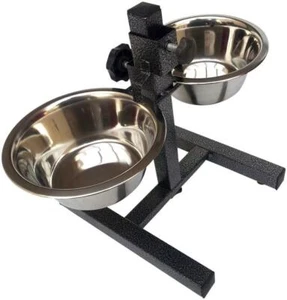 Twin Stainless Steel Pet Dog Food Water Bowls set with Adjustable Height Stand - Picture 1 of 5