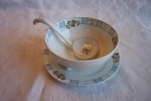 Nippon Blue Rising Sun Symbol Sauce Bowl Spoon & Underplate See Pics - Picture 1 of 9