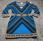 Flying Tomato Womens Sweater Dress Size M Blue Aztec 3/4 Sleeve Scoop Neck EUC