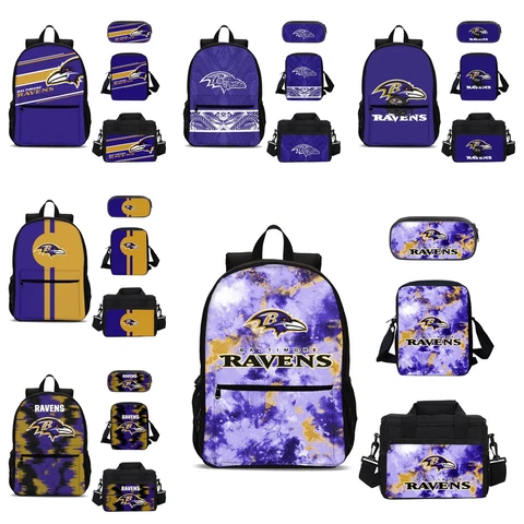 Baltimore Ravens Kids 4PCS Backpack Set Lunch Box Crossbody Bag Pencil Case Gift Cover