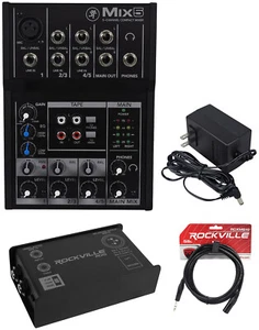 Mackie Mix 5 Channel Mix5 Mixer Low Noise + Rockville DI Box + Cable - Picture 1 of 12