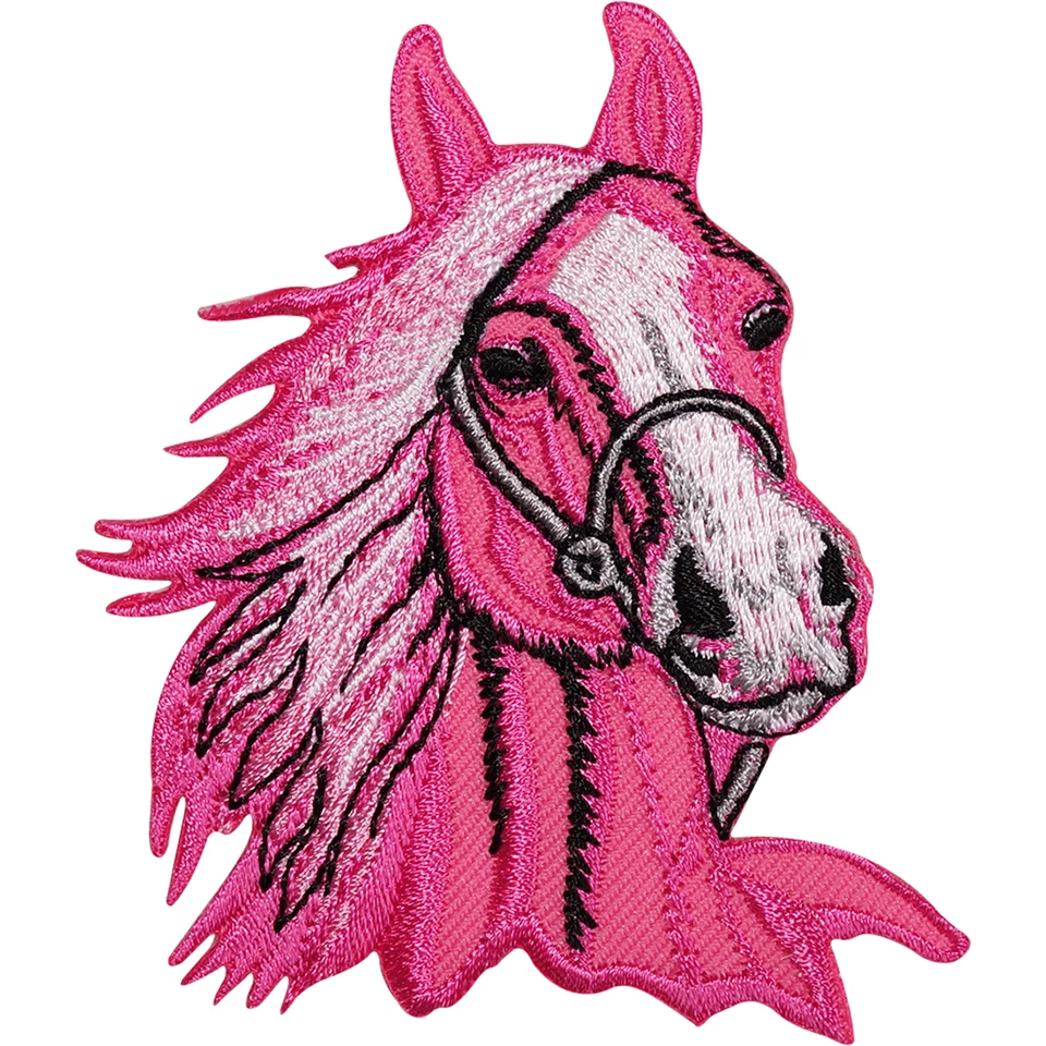 Rosa Pferd Pony bestickt Bügelbild Aufnäher Patch Reitjacke Hemd Tasche Abzeichen