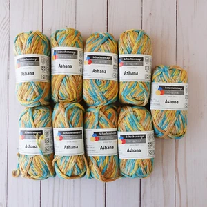 Schachenmayr Ashana Yarn ~ Lot of 9 ~ 80 Aqua Yellow ~ Chainette ~ 100% Cotton - Picture 1 of 4