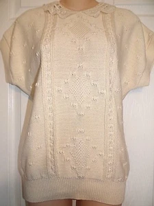 Womens Vintage Early 80s 1980s Beldoch Popper sweater med m S/S  lace Collar - Picture 1 of 4