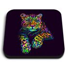 1x Square Fridge MDF Magnet Leopard Jaguar Neon Drawing #61112