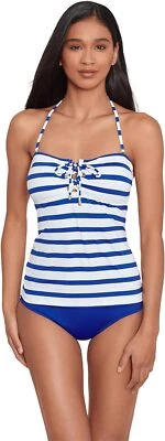 Blusa nova com etiquetas Lauren Ralph Lauren listra porta renda frontal tamanho 8-14 $120 LLL130 - Imagem 1 de 2