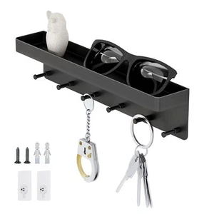 6 Haken Schlüsselleiste Organizer Edelstahl selbstklebend ohne Bohren Schwarz - Bild 1 von 12