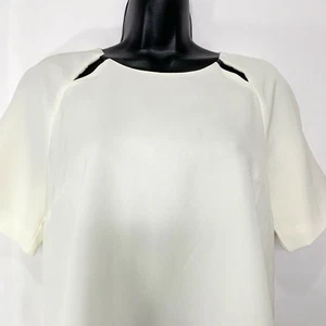 Bordeaux Womens Cream A-Line Short Sleeve Lined Zip Back Dress Size Medium M - Picture 1 of 9