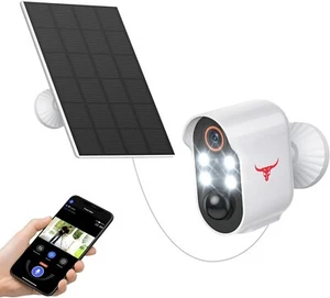 Hubflashy 1080P Wireless Solar Security Camera with 4 Spotlights for Indoor Outd - Picture 1 of 12