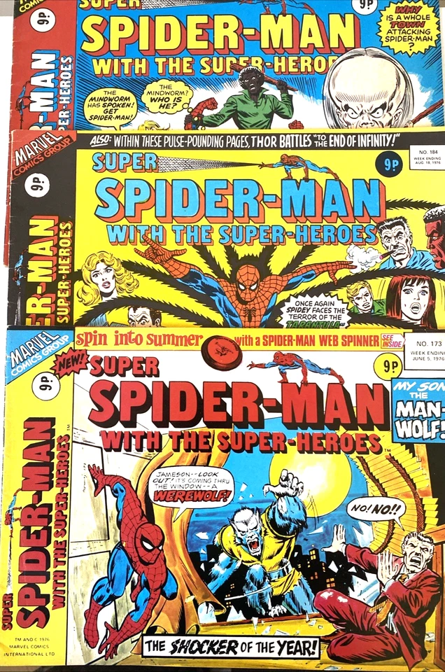 SPIDER-MAN WEEKLY. NUMBER'S 173, 184 & 187. (3 ISSUE VINTAGE 1976 LOT) - Image 1 of 4