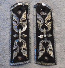 1911 Full Size Mother Of Pearl Inlay Grips Wood Flower Burst Mask Black White