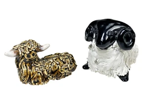 Spaghetti Noodle Ceramic Figurine Highland Cow Ram Sheep Scotland - Picture 1 of 7