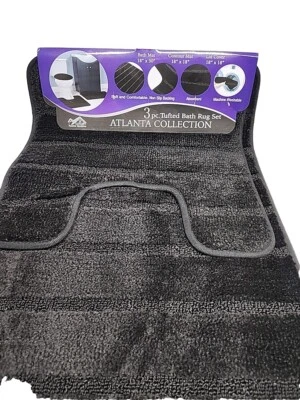 Juego de alfombras de baño alfombra de baño, alfombra de contorno y tapa cubierta ovalada 3 piezas negro liso Foto 1 de 4