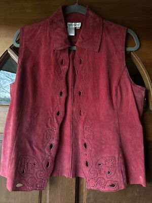 Chaleco Western Vintage Coldwater Creek Sable Rojo Frente Abierto Recortado Talla Med.  Usado en excelente estado Foto 1 de 4