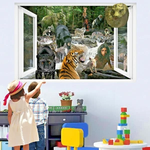 JUNGLE ANIMALS KID RIVER TIGER WALL STICKER 3D ART MURAL DECAL ROOM DECOR QA4 - Picture 1 of 3